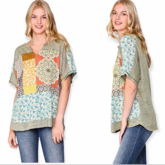 Gigio Tops - CUTE BOHO STYLE LOOSE FIT TOP SAGE